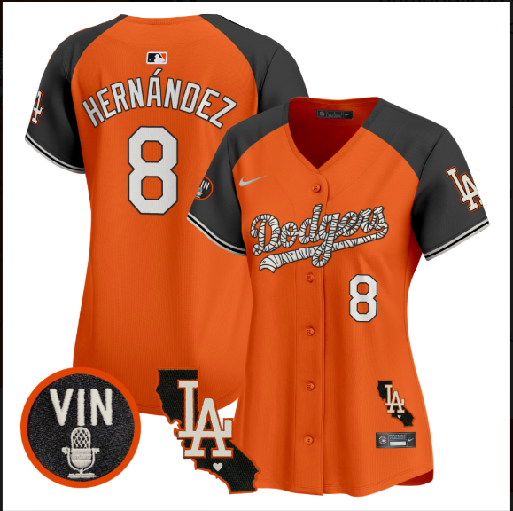 Women Los Angeles Dodgers 8 Hernandez 2025 orange Limited Stitched Jersey style 2